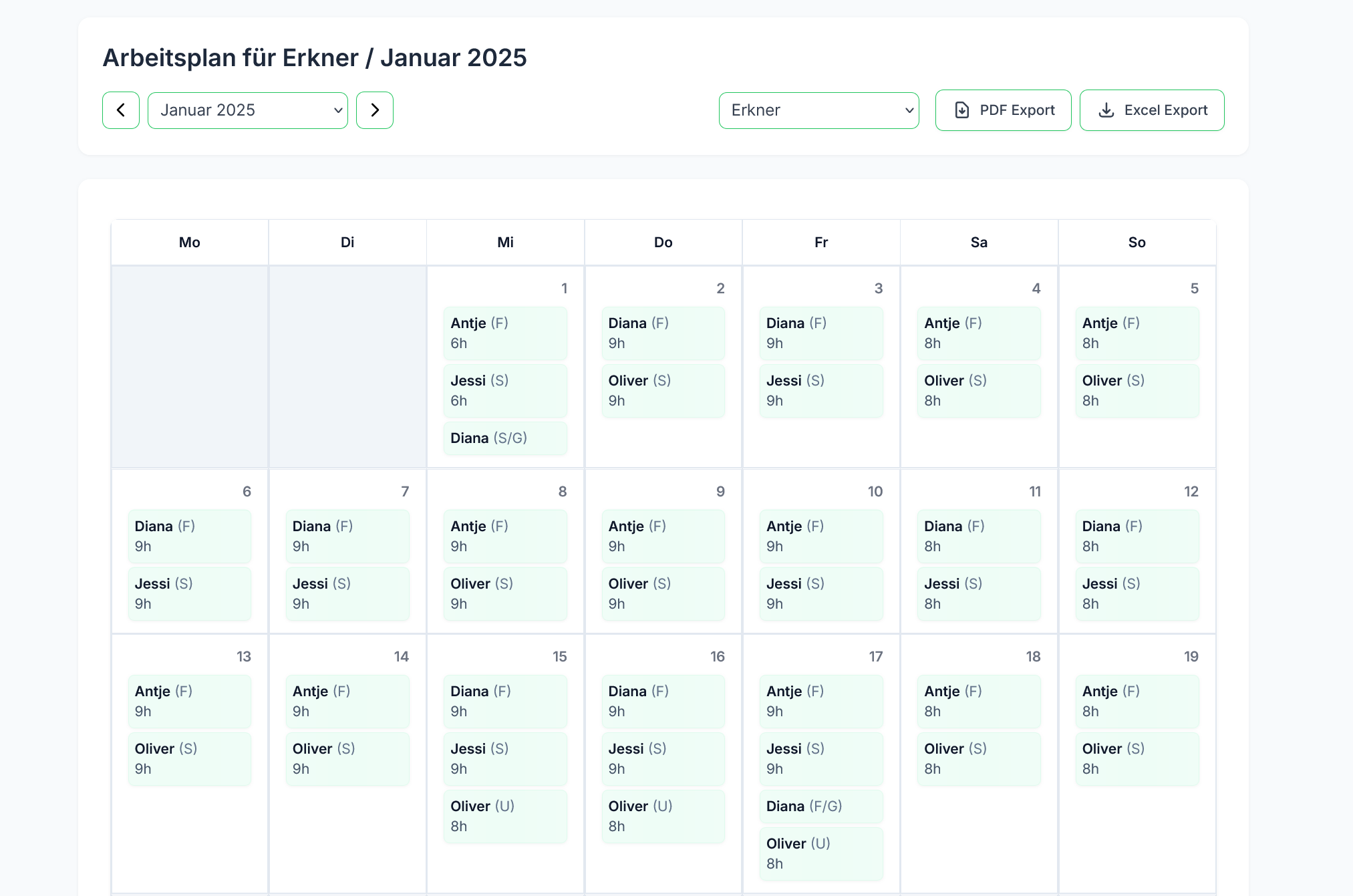Dienstplan Screenshot